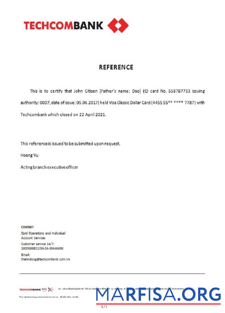 Blank Vietnam Techcombank closure reference download for verification